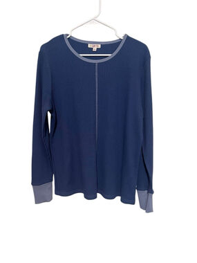 Molly Yeh Waffle Knit Pullover Top Women’s Large Blue Contrast Shirt